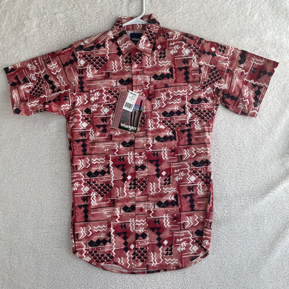 NWT VTG Wrangler Shirt Mens Large Sz 18 Button Aztec Print AOP Western Rodeo